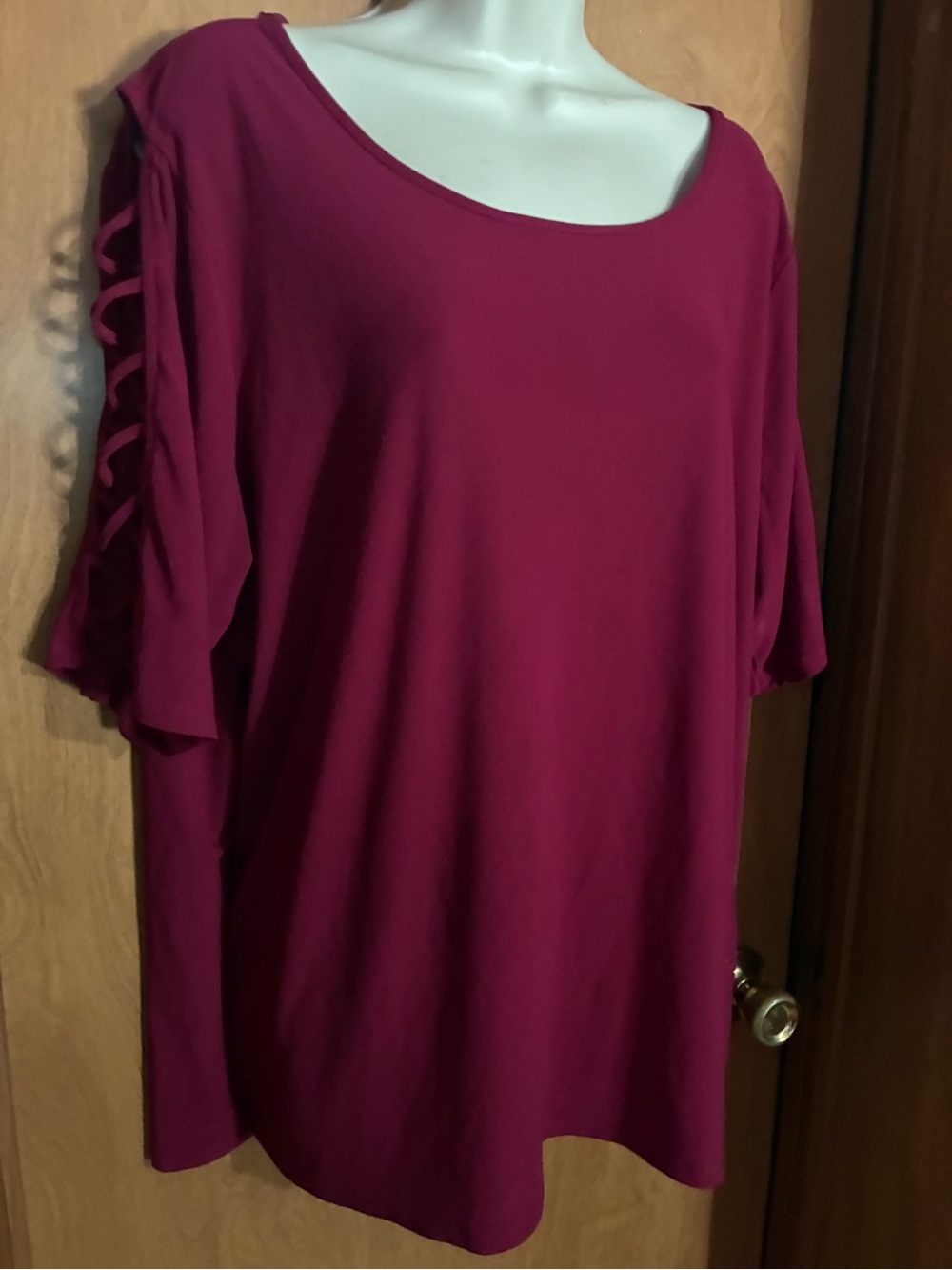 Women's Plus Lace-Up Sleeve Tunic Top - Magenta